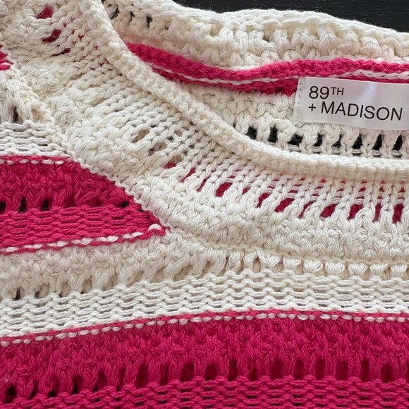 89th & Madison Stripe Pointelle Stitch Pullover Raspberry Sorbet Size Large NWT - Picture 4 of 7